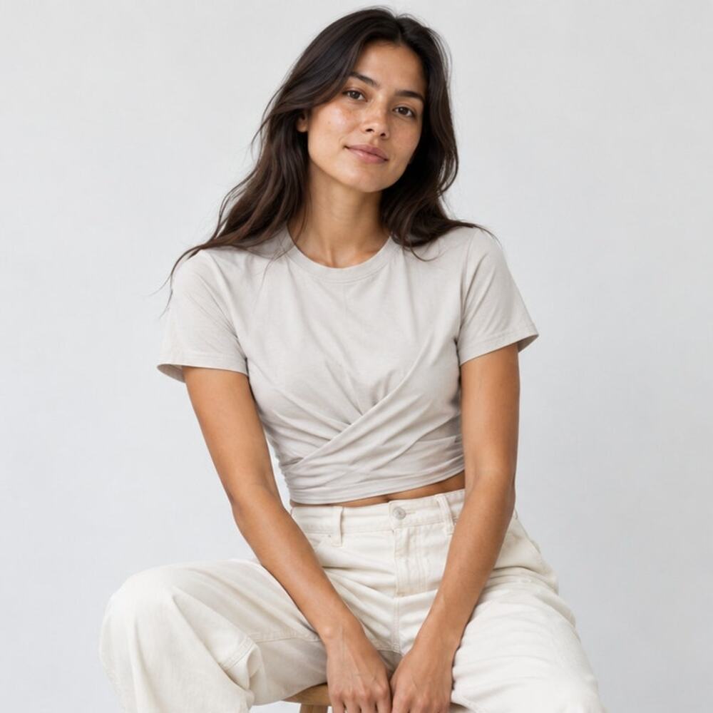 Lululemon Time To Restore Tie-Front Short Sleeve Crop Top Womens 10 Vapor
